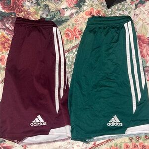Adidas Maroon and Green Athletic Shorts youth XL